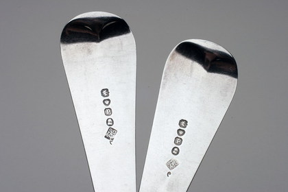 Silver Basting spoons (Pair) - tulip crest